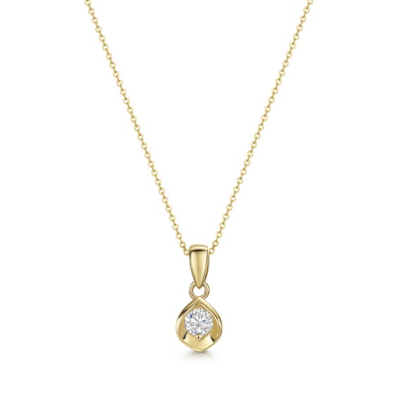 9ct Yellow Gold Round Brilliant 0.10ct Diamond Oyster Style Solitaire Pendant