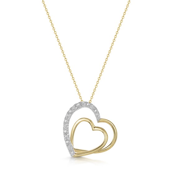 9ct Yellow Gold Round Brilliant 0.05ct Diamond Double Heart Pendant