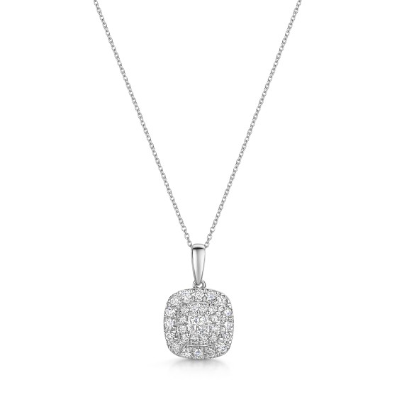 Platinum 0.50ct Princess Cut Diamond Double Halo Pendant