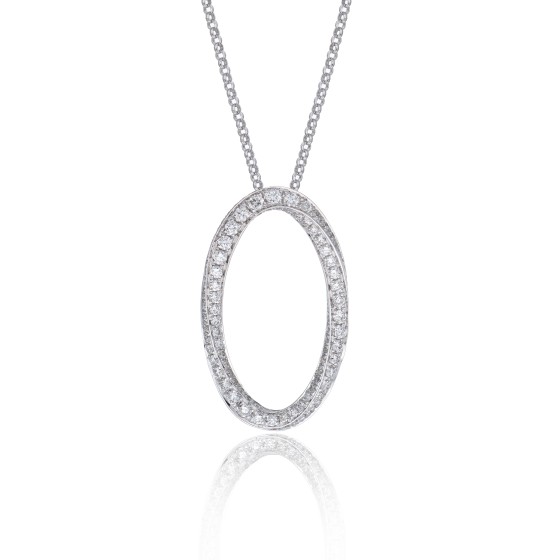 18ct White Gold Brilliant Cut Diamond 0.90ct Twisted Circle Pendant