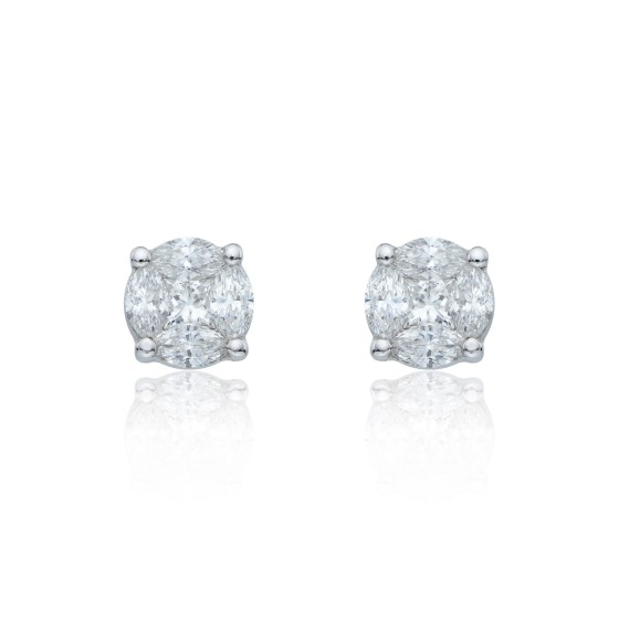 18ct White Gold Marquise And Princess Cut 2.14ct Diamond Cluster Earrings