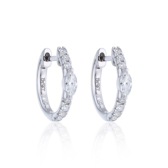 18ct White Gold Marquise & Brilliant Cut 0.38ct Diamond Hoop Earrings