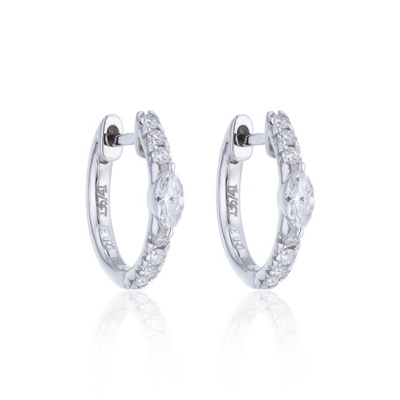 18ct White Gold Marquise & Brilliant Cut 0.38ct Diamond Hoop Earrings