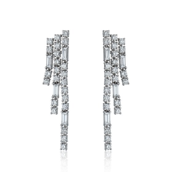 18ct White Gold Baguette and Brilliant Cut 1.50ct Diamond Drop Earrings