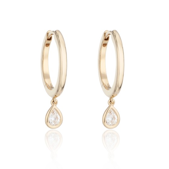 18ct Yellow Gold 0.28ct Pear Diamond Hoop Earrings