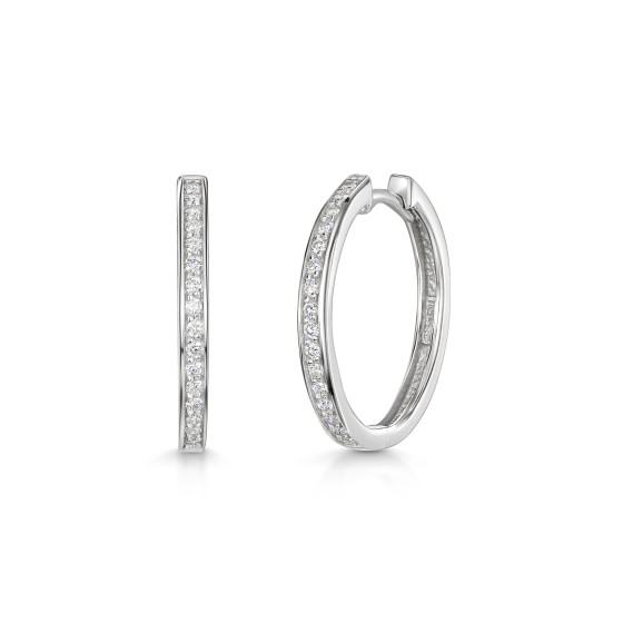 9ct White Gold 0.20ct Round Brilliant Diamond Hoop Earrings