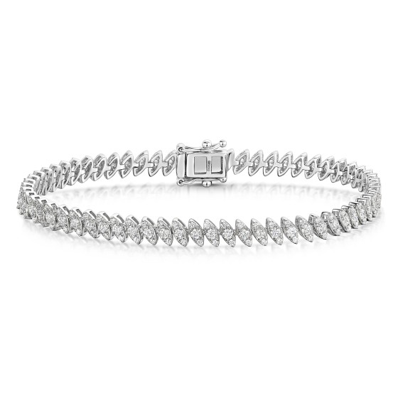 9ct White Gold Round Brilliant 2.80ct Diamond Marquise Shape Cluster Bracelet