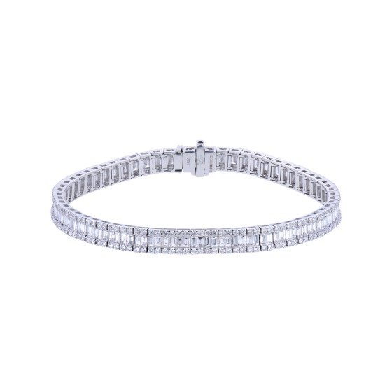 18ct White Gold Baguette and Brilliant Cut 6.00ct Diamond Tennis Bracelet