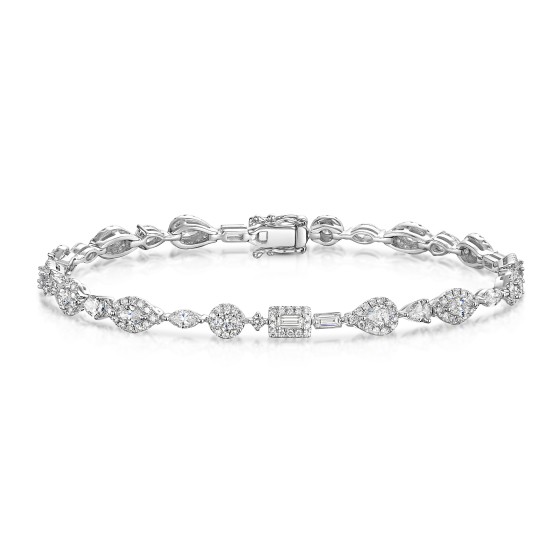 18ct White Gold Mix Cut 4.00ct Diamond Halo Style Line Bracelet