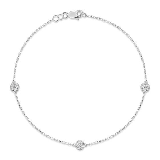 9ct White Gold Round Brilliant Diamond Cluster 0.2ct Bracelet