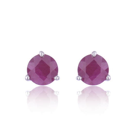 9ct White Gold Round Brilliant Ruby Stone Set Stud Earrings 