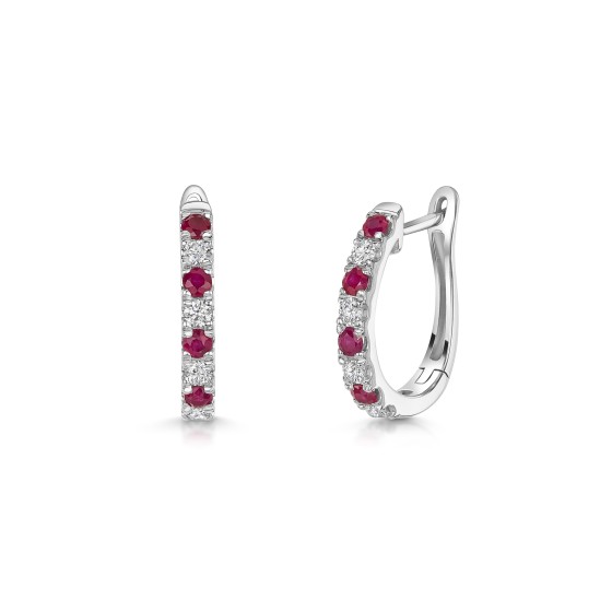 18ct White Gold Round Brilliant Ruby and Diamond Hoop Earrings 0.60ct
