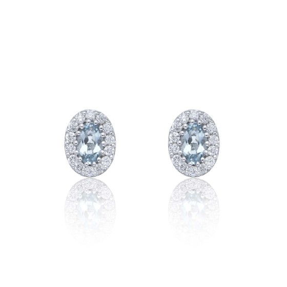 9ct White Gold Diamond 0.23ct and Aquamarine Halo Earrings