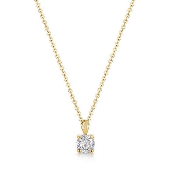 9ct Yellow Gold 4mm Round Cubic Zirconia Pendant Necklace