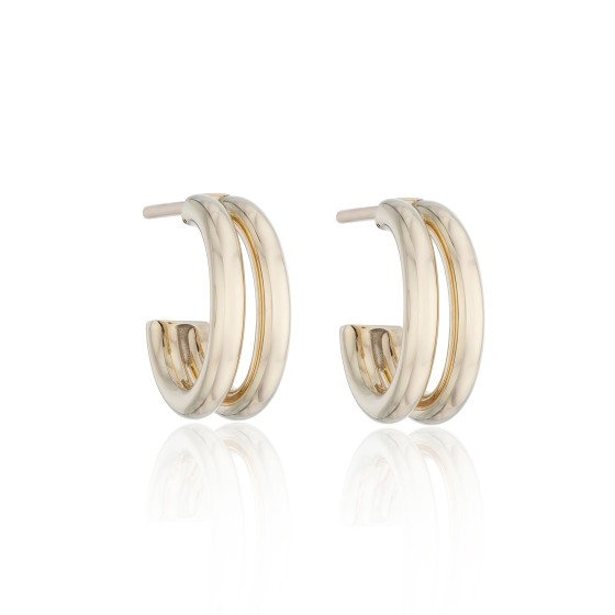 9ct Yellow Gold Plain Double Row Open Hoop Earrings