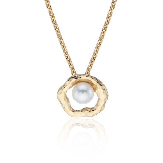 Yellow Gold Plated Silver Hammered 8-8.5mm Pearl Pendant