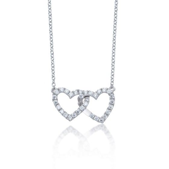 Silver Cubic Zirconia Double Heart Necklace