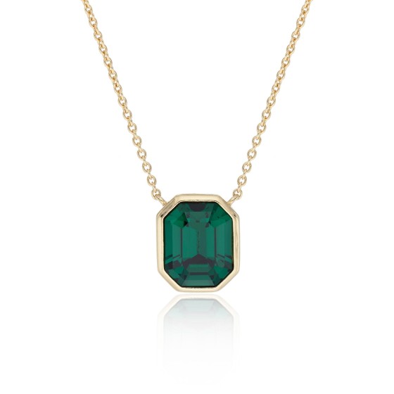 Yellow Gold Plated Green Cubic Zirconia Octagon Necklace