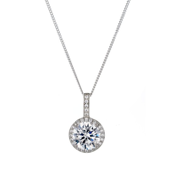 Silver Brilliant Cut Cubic Zirconia Halo Pendant