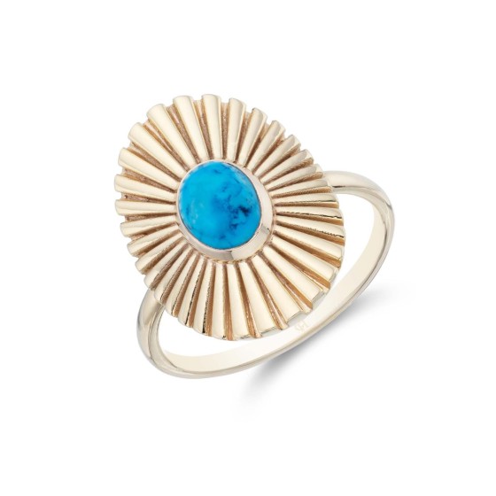 Sterling Silver Yellow Gold Plated Blue Magnesite Oval Fan Ring