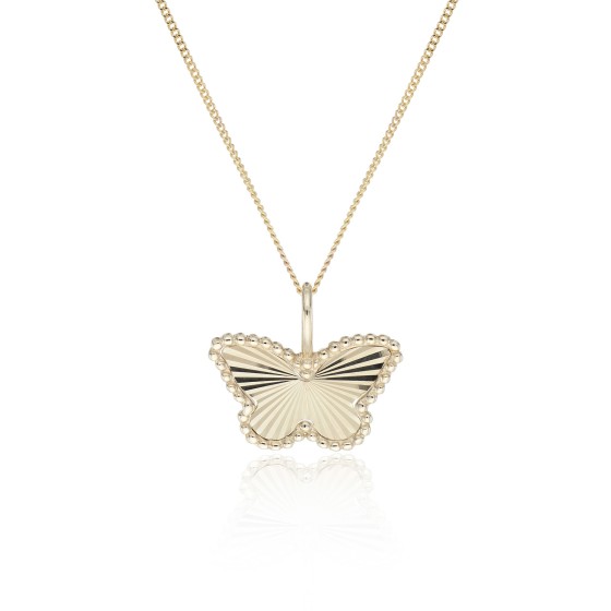 Yellow Gold Plated Textured Butterfly Pendant Necklace