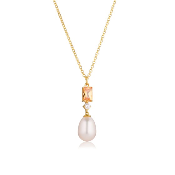 Sif Jakobs Galatina 18ct Yellow Gold Plated Freshwater Pearl & Champagne Zircona Pendant SJ-N12381-PCH-YG