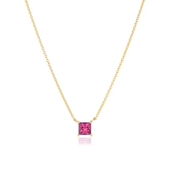 Sif Jakobs Ellera Quadrato 18k Gold Plated Pink Zirconia Necklace SJ-N42279-PKCZ-YG