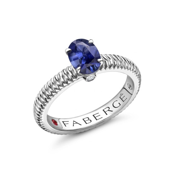 Fabergé Colours of Love 18ct White Gold Oval Blue Sapphire Fluted Ring 845RG1640/71 - Size: N