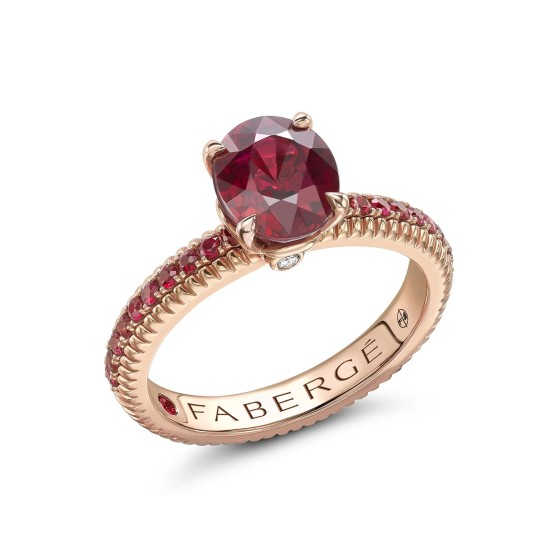 Fabergé Colours of Love 18ct Rose Gold Ruby & Ruby Shoulders Fluted Ring 831RG3544/41 - Size: M 1/2