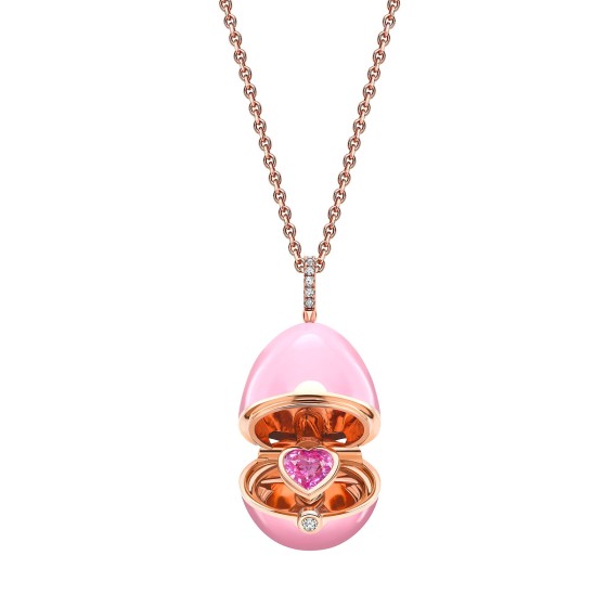 Fabergé Essence Rose Gold Locket with Pink Lacquer and Heart Shaped Pink Sapphire Surprise Pendant Necklace 1246FP2855 2