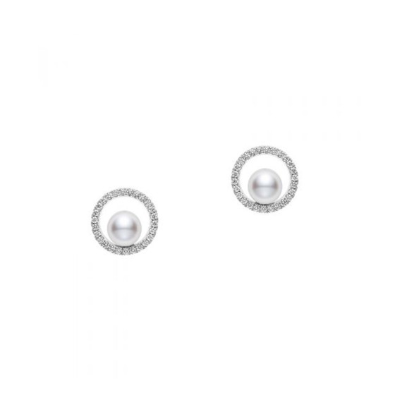 Mikimoto Circle 5.5mm Pearl and Diamond Earrings PE 1724D C