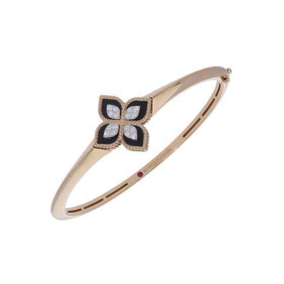 Roberto Coin 18ct Rose Gold Princess Flower 0.19ct Diamond and Black Jade Bangle ADV888BA2230_RG