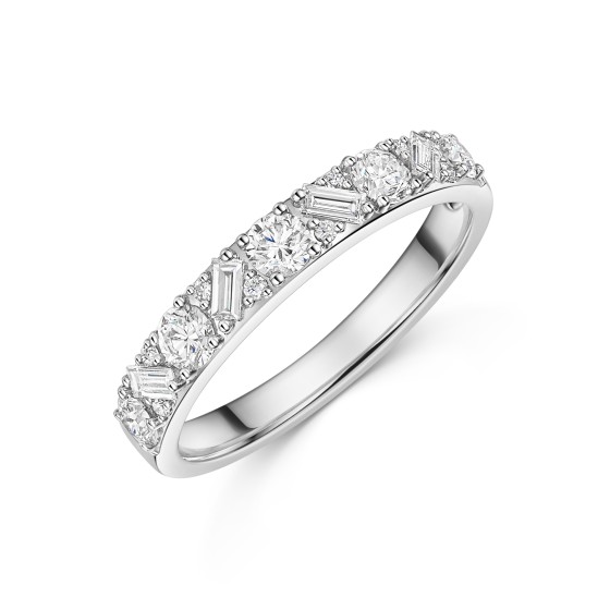 18ct White Gold Baguette & Round Brilliant Cut 0.70ct Diamond Cross Eternity Ring