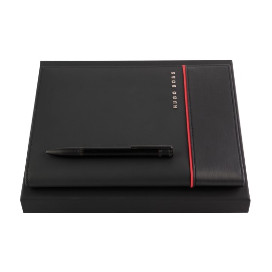 Hugo Boss Explore Black Ballpoint Pen and A5 Conference Folder Set HPBS003A