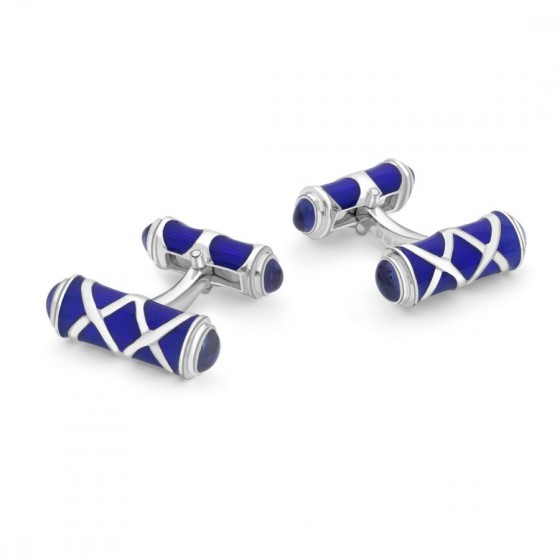 Deakin & Francis Classic Sterling Silver And Blue Enamel Cross Hatch Cufflinks