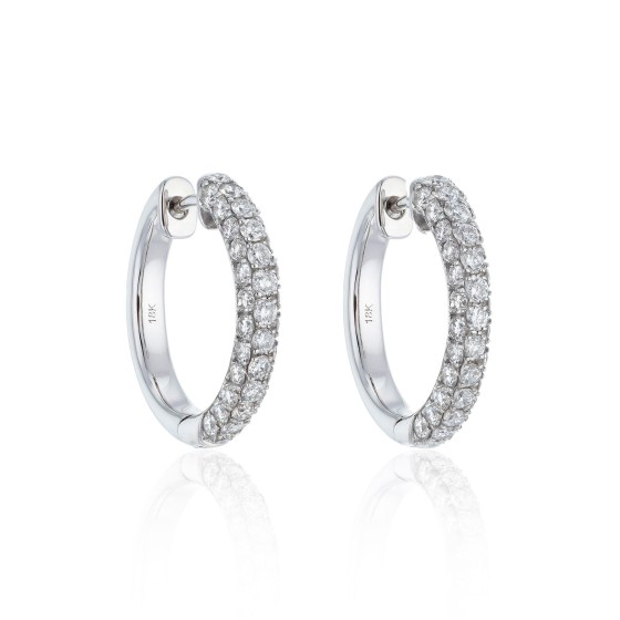 18ct White Gold 1.37ct Round Brilliant Pav&eacute; Diamond Hoop Earrings