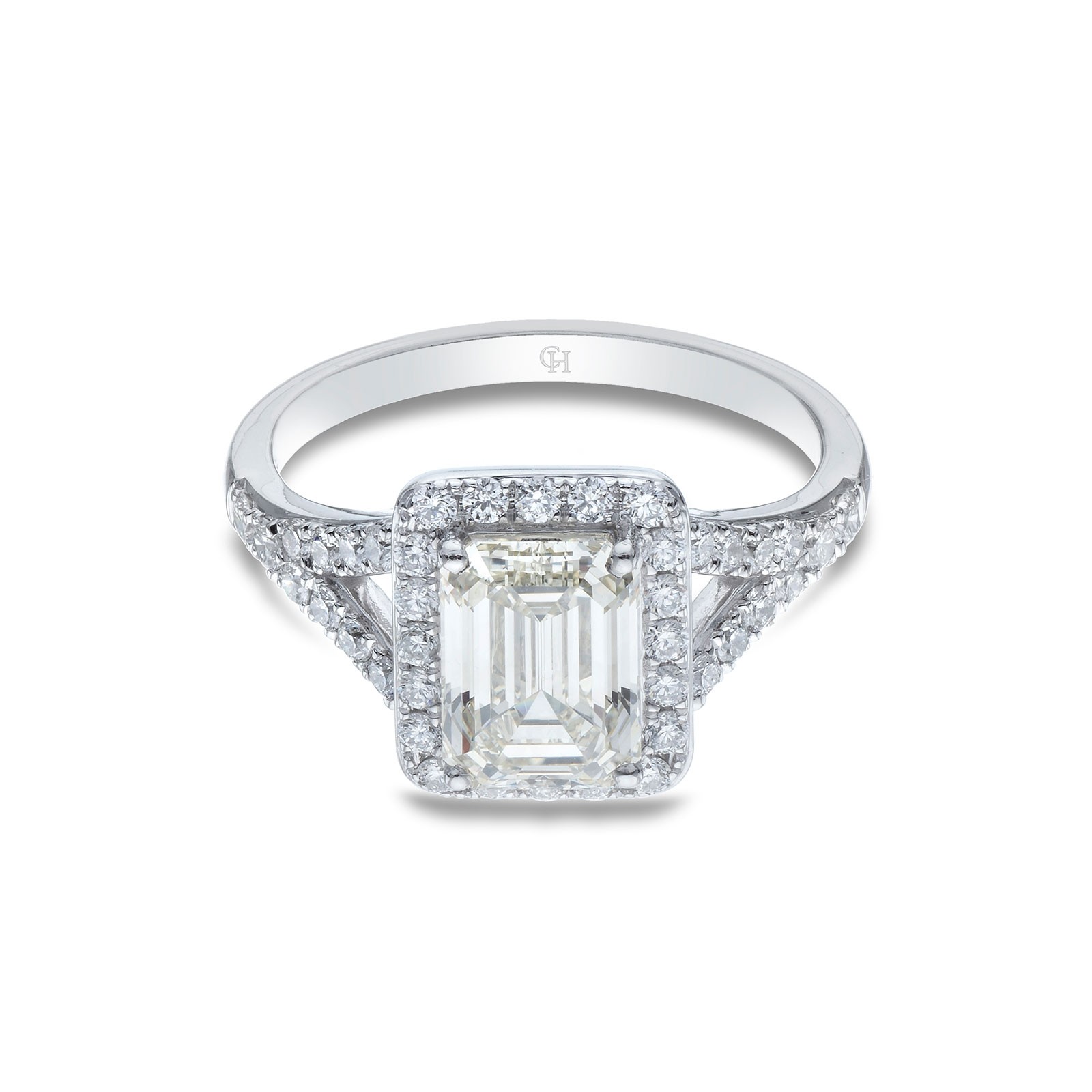 Platinum Emerald Cut Diamond Halo Ring