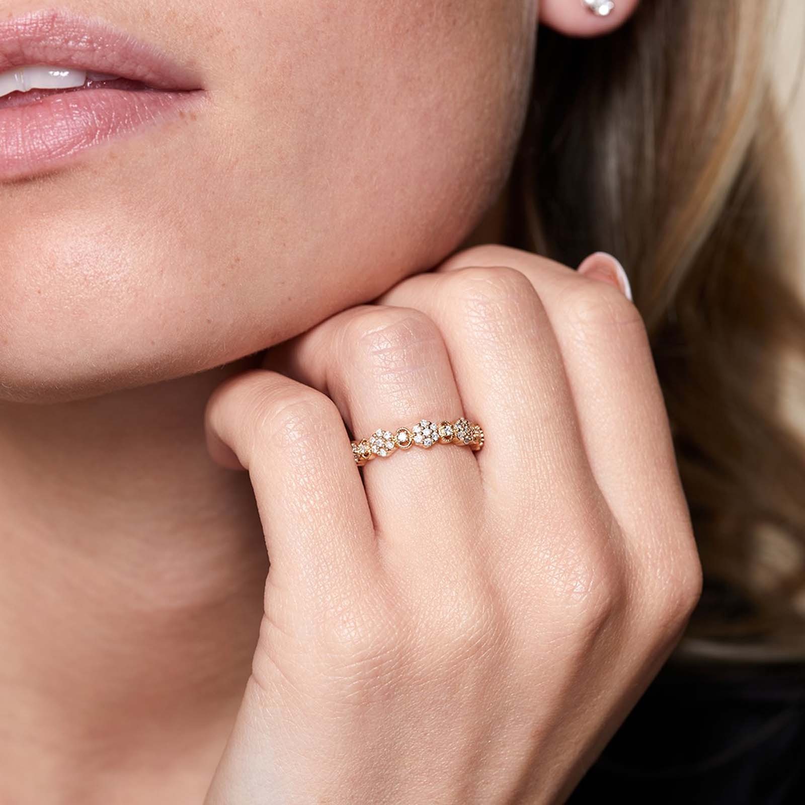 9ct Yellow Gold 0.34ct Diamond Flower Cluster Eternity Ring