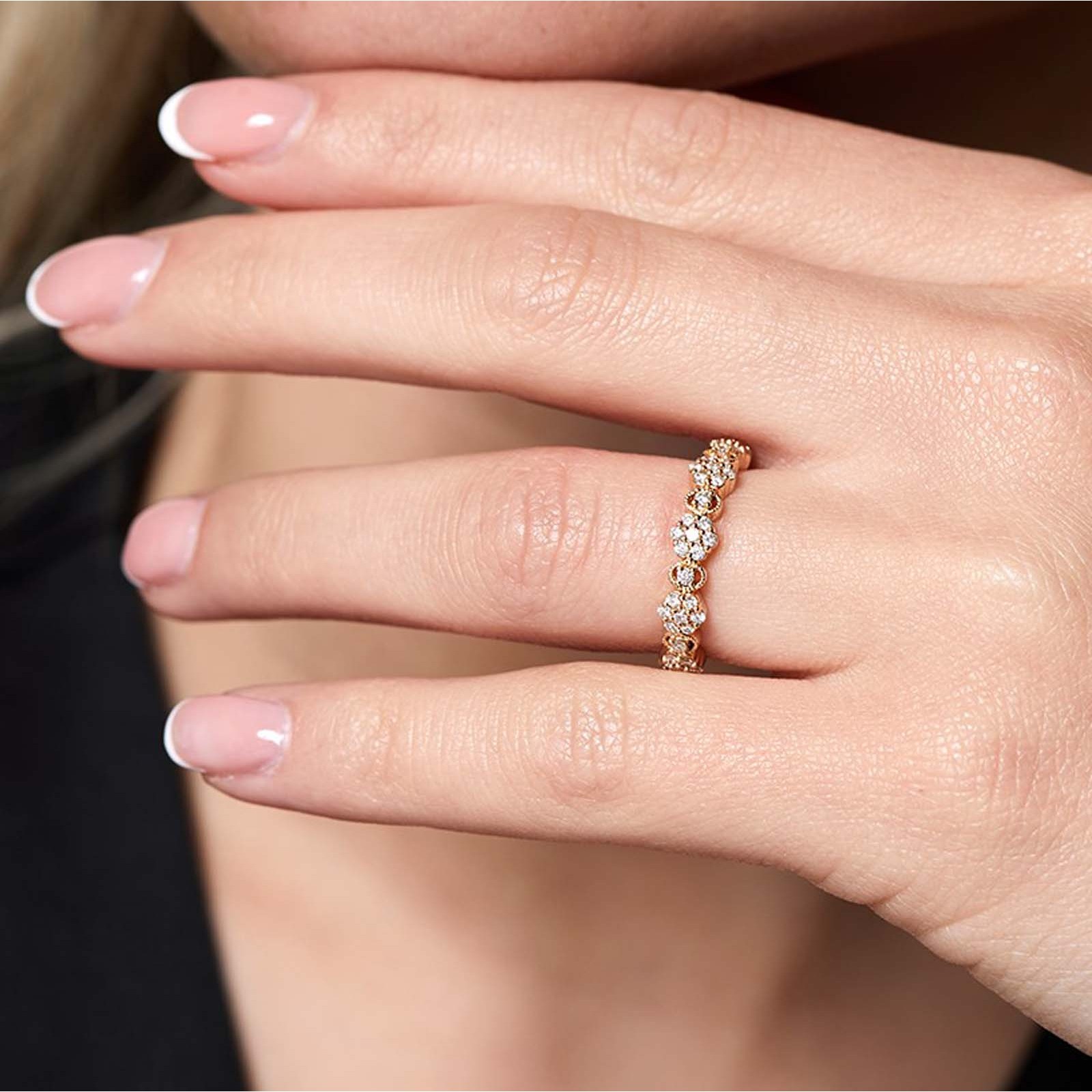 9ct Yellow Gold 0.34ct Diamond Flower Cluster Eternity Ring