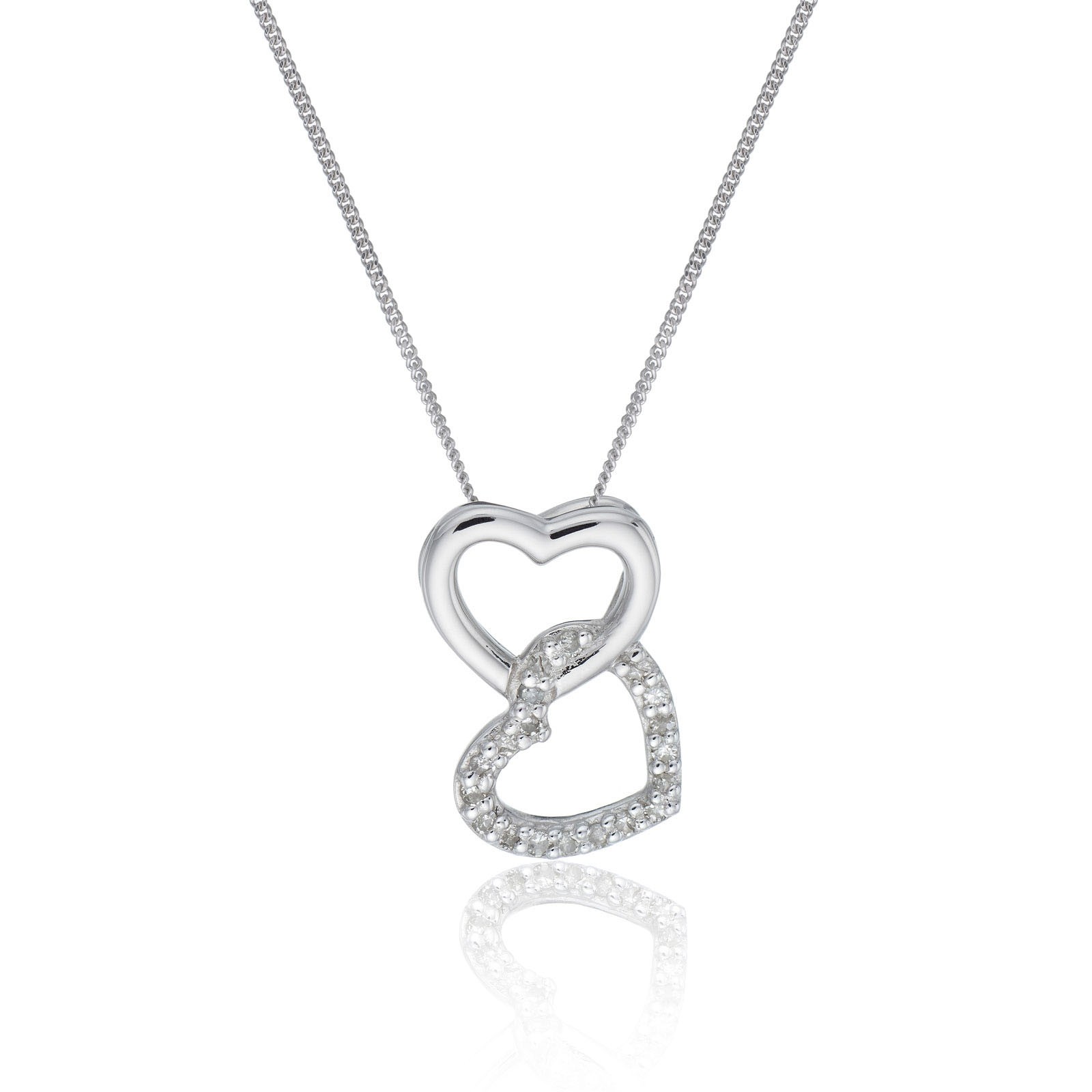 18ct White Gold Diamond Double Heart Necklace | Buy Online | Free and Fast  UK Insured Delivery