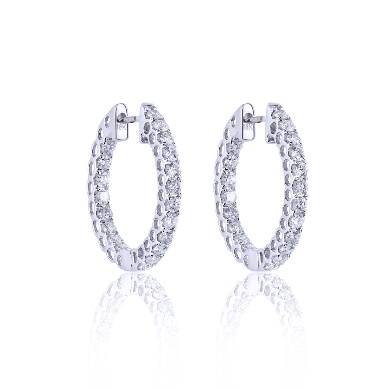 14K White Gold Oval 1.02ctw Diamond Hoop Earrings - M. Pope and Co