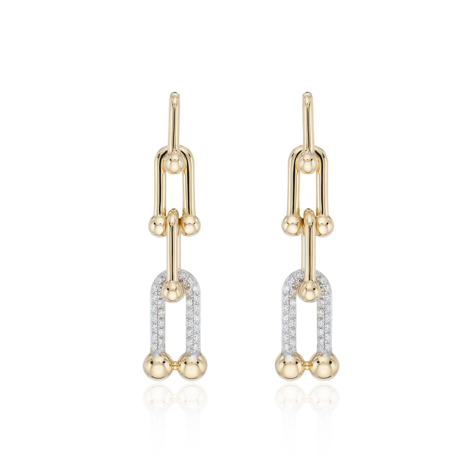 Tiffany Hardwear Large Link Earrings in Yellow Gold with Pavé Diamonds