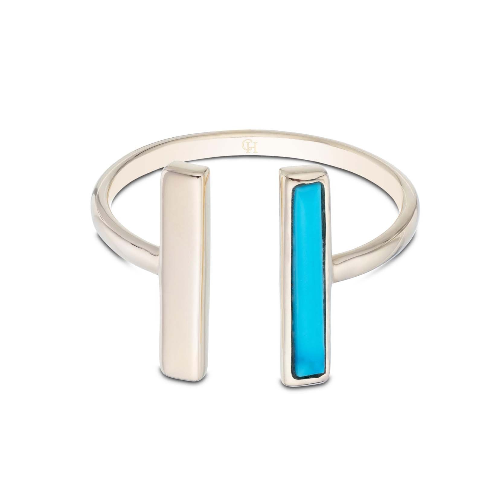Silver Yellow Gold Plated Blue Magnesite T-bar Ring