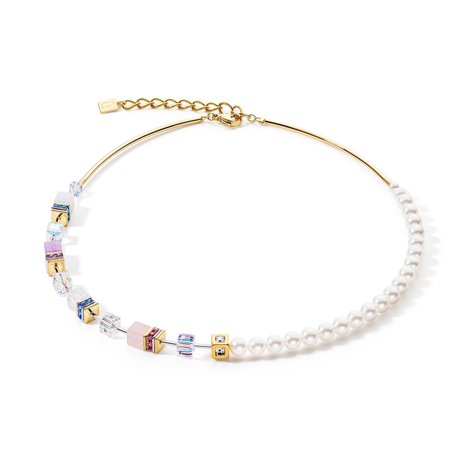 Coeur De Lion Yellow Gold Tone Pink Pastel Geocube and Pearl