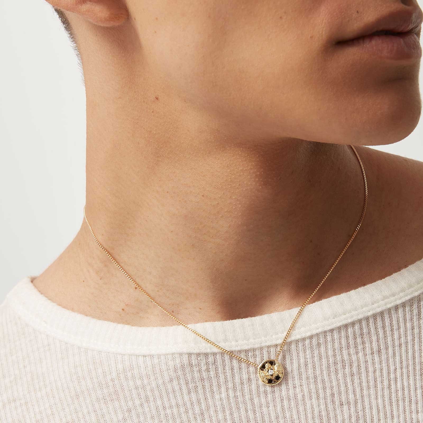 Balmain 18ct Yellow Gold Emblem Diamond and Onyx Chain