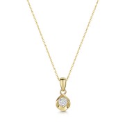 9ct Yellow Gold Round Brilliant 0.10ct Diamond Oyster Style Solitaire Pendant