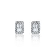 9ct White Gold Baguette 0.43ct Diamond Cluster Earrings