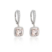 18ct White Gold Diamond 0.24ct and Morganite 1.71ct Halo Earrings
