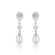 Silver Pearl and Cubic Zirconia Drop Earrrings