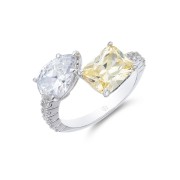 Silver Cubic Zirconia Pear and Cushion Cut Two Stone Ring